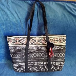 Navy and white tote bag